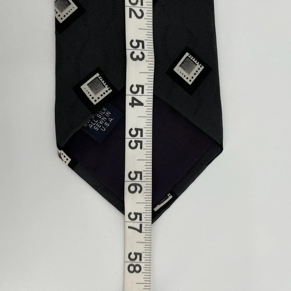 Vtg 90s Robert Stewart Tie Mens Silk Gray Black Geometric Abstract Made in USA